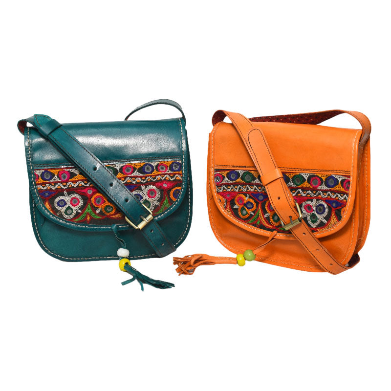 Leather should bag with abla print