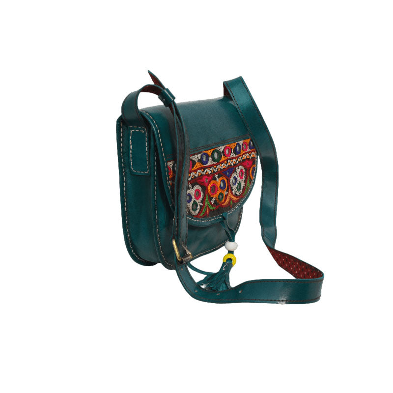 Leather should bag with abla print