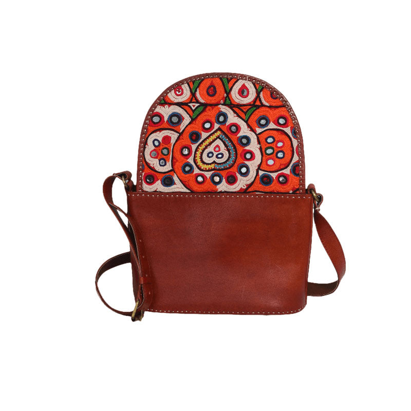 Brown Leather Shoulder Bag with Abla Design
