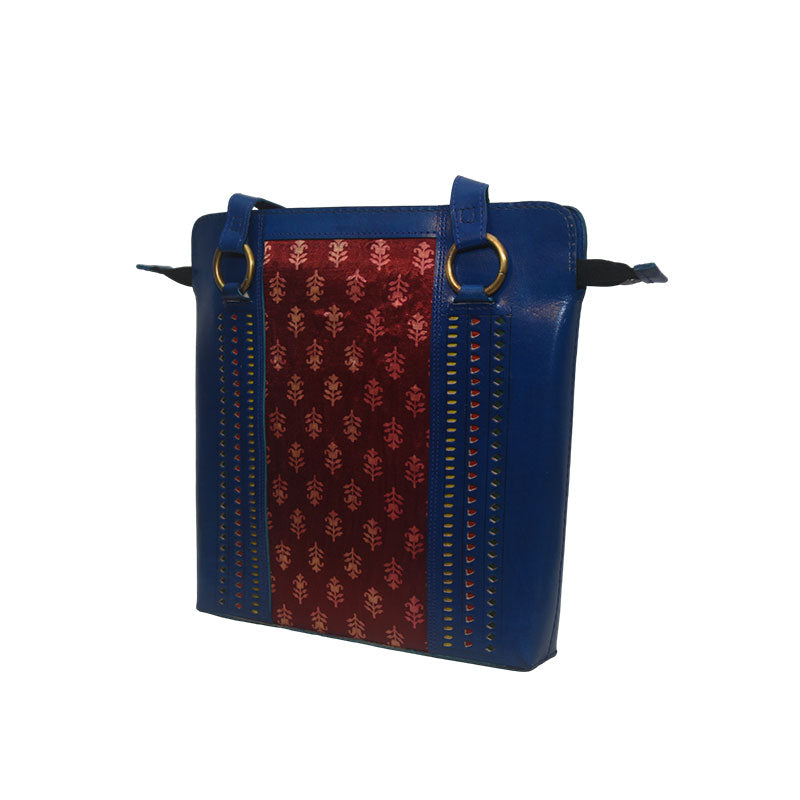 Blue and Burgundy Shoulder Leather Bag