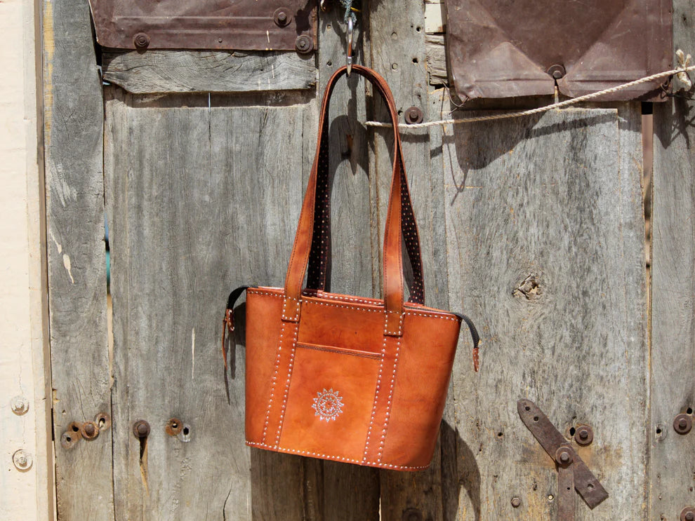 Brown Leather Bag with Star Design