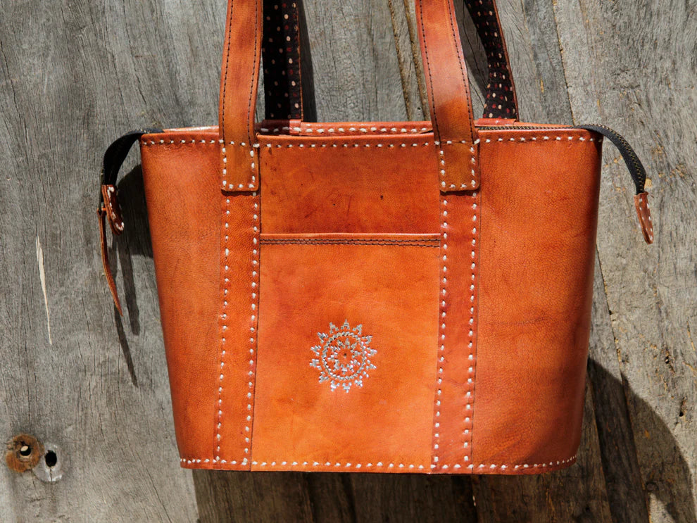 Brown Leather Bag with Star Design