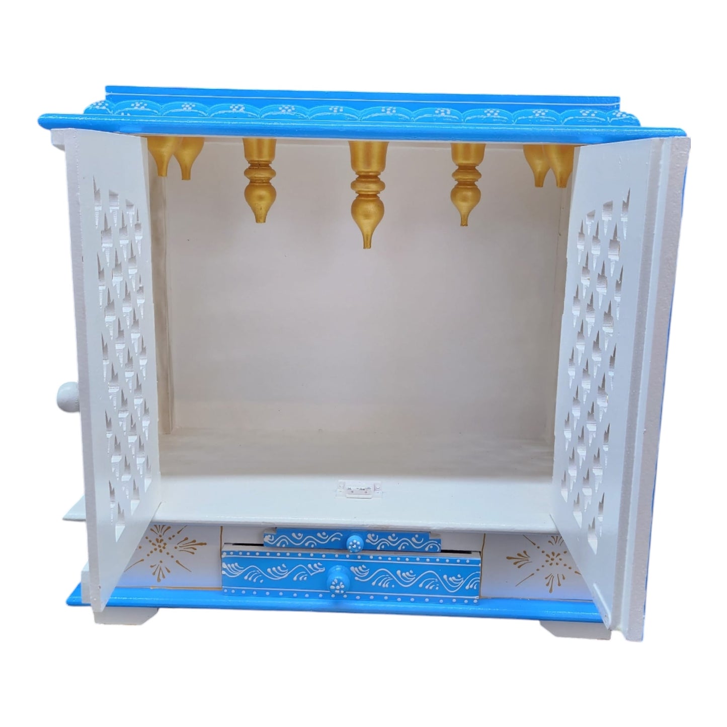 Handmade Mango Wood Temple With Door (CMMW24) Blue,White Gold