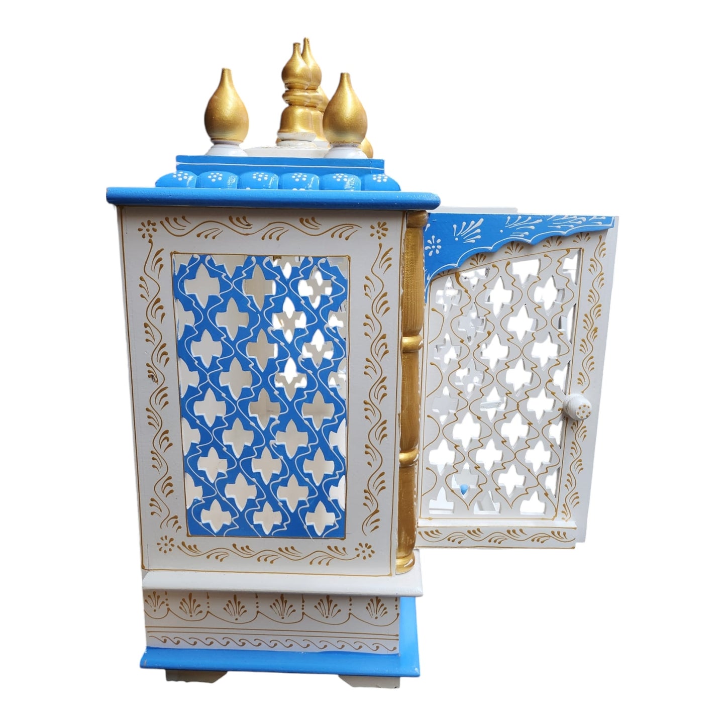 Handmade Mango Wood Temple With Door (CMMW24) Blue,White Gold