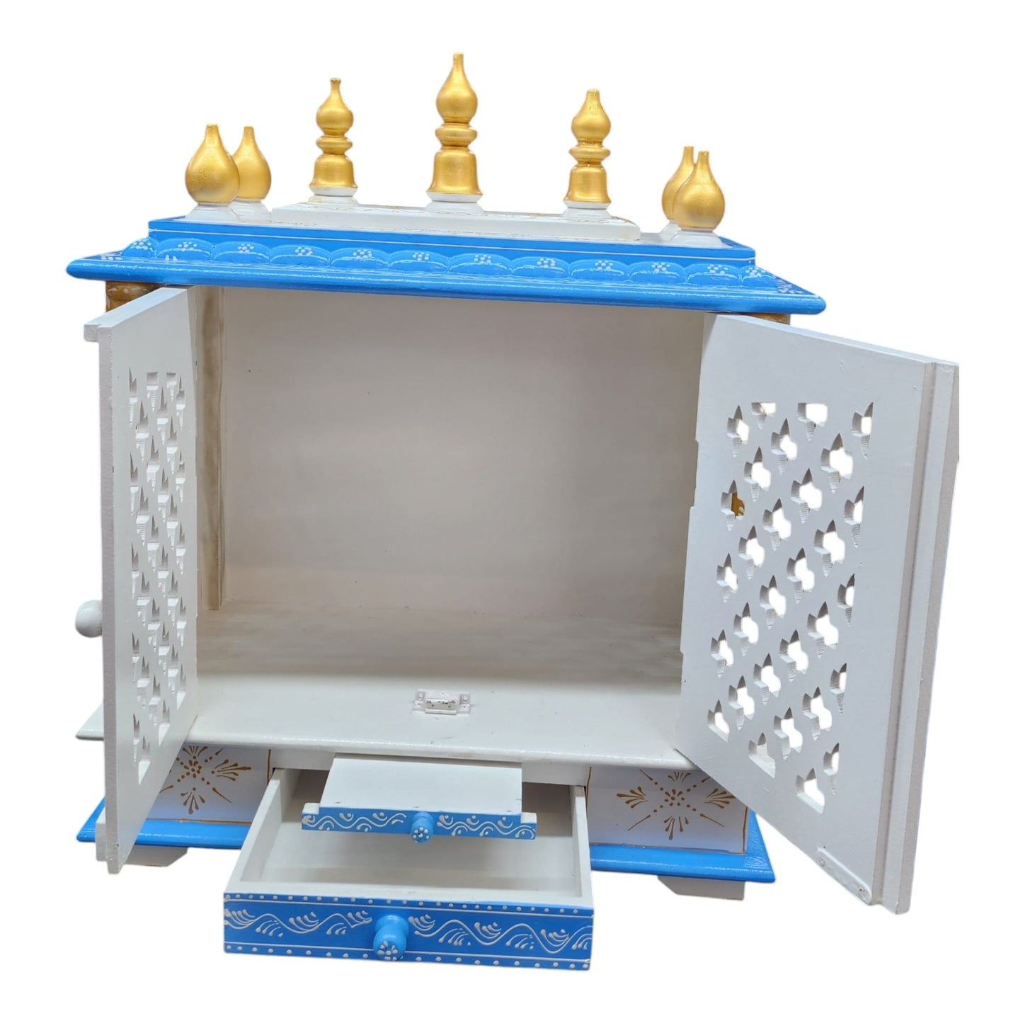 Handmade Mango Wood Temple With Door (CMMW24) Blue,White Gold