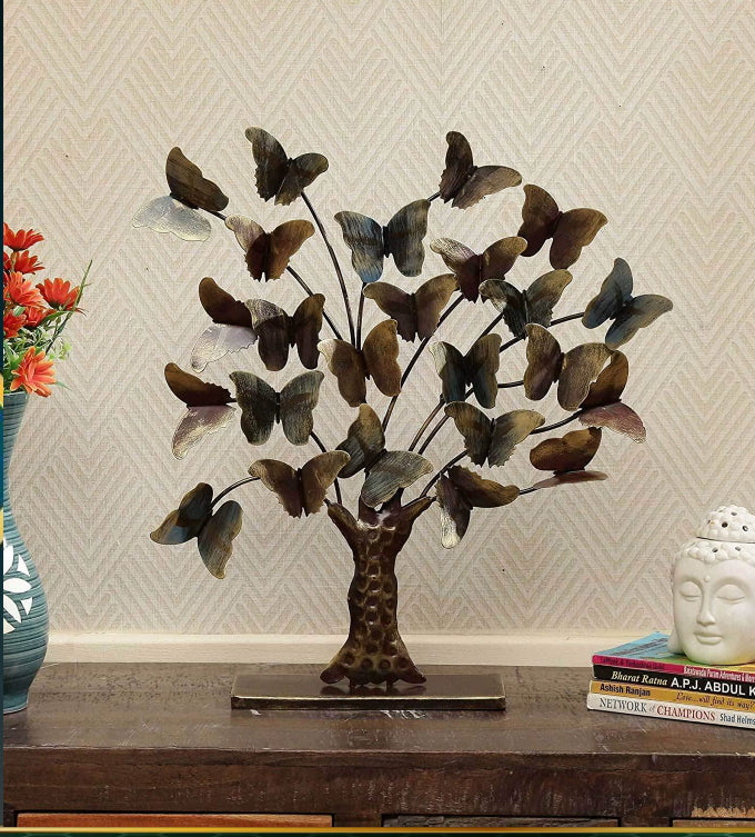 Multicolour Metal Table Butterflies Tree Showpiece Table Home Decor