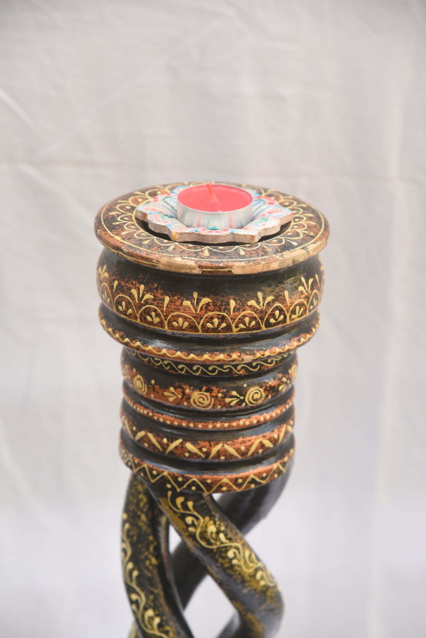 Wood carved candle holder