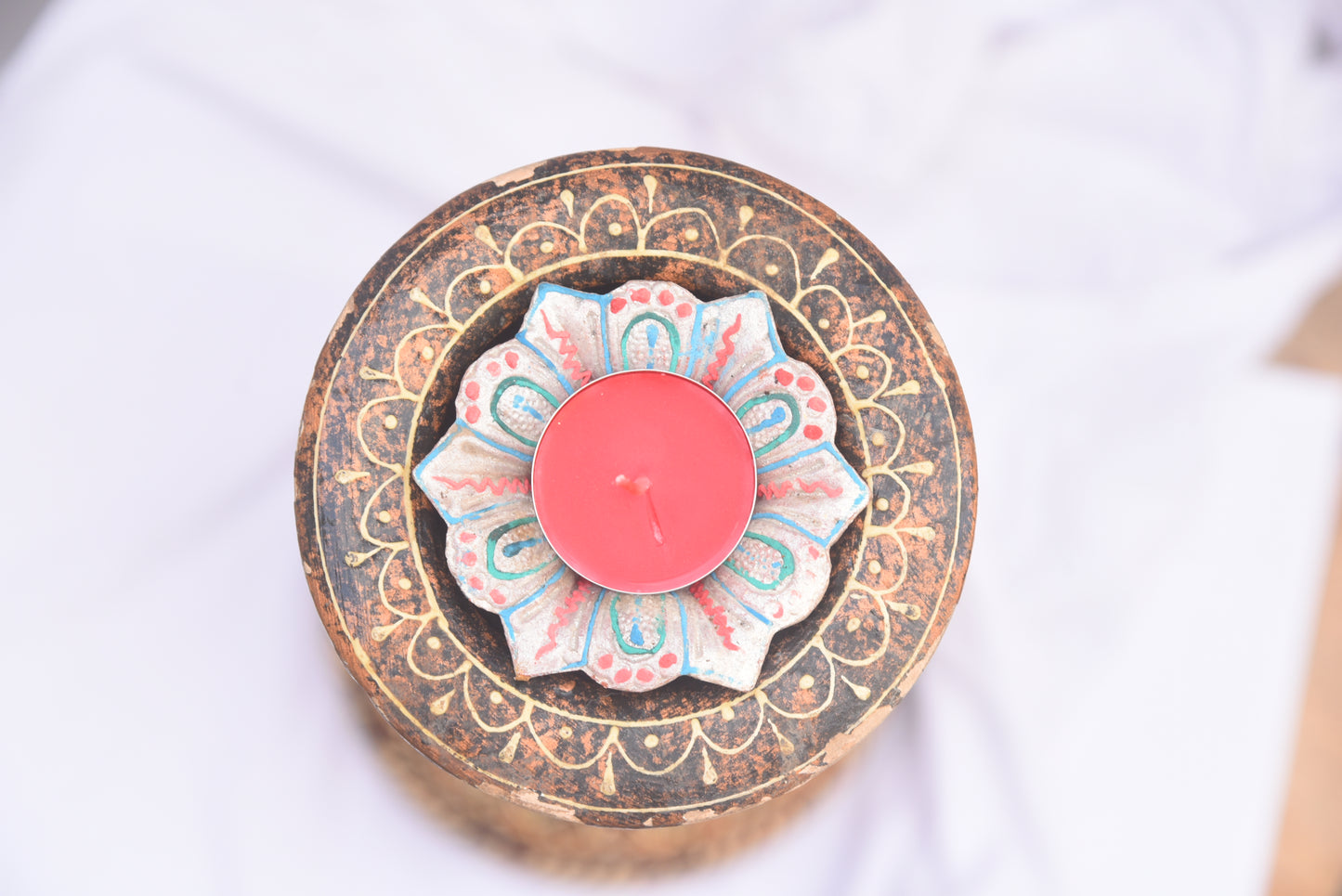 Wood carved candle holder