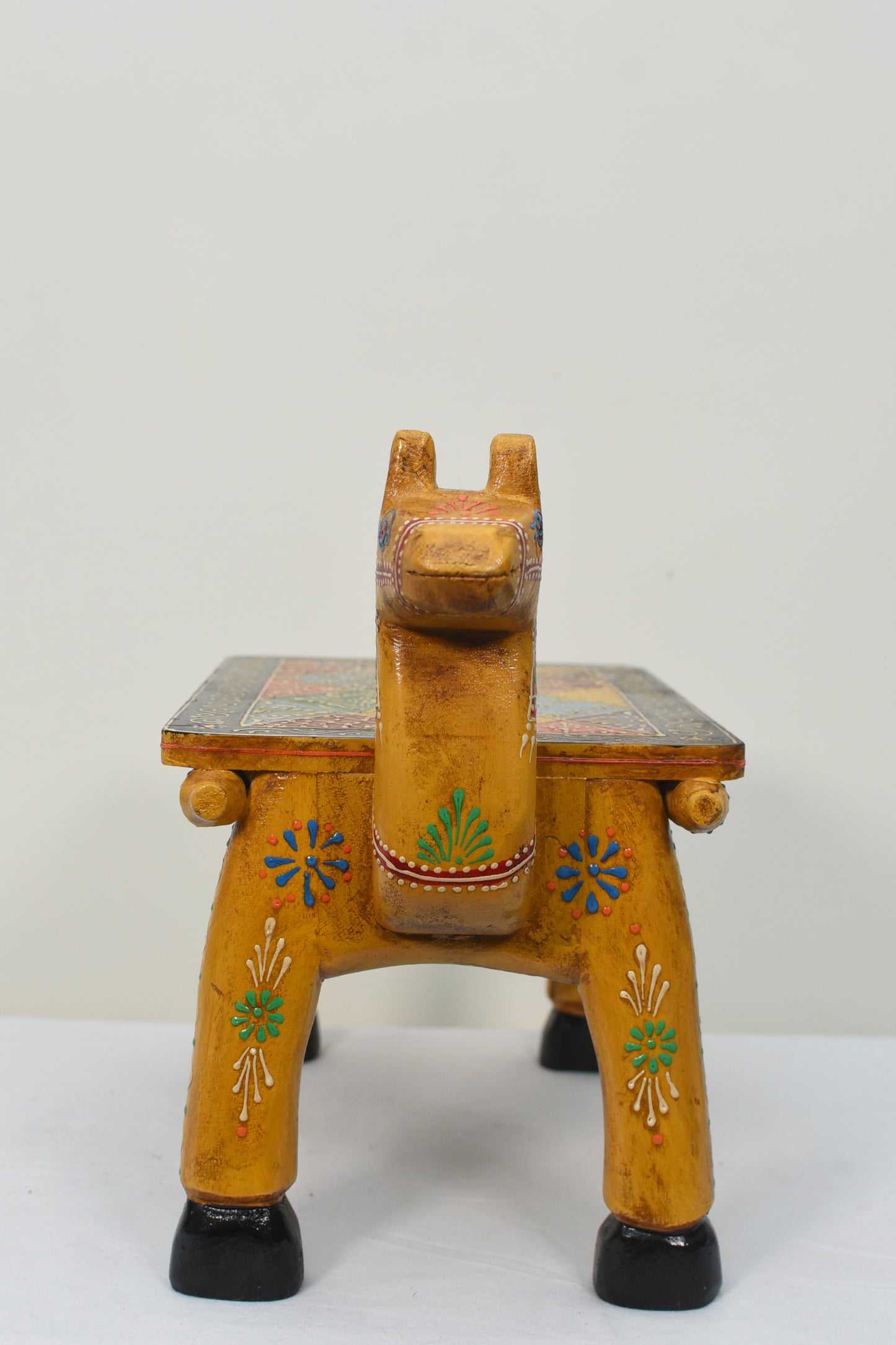 Multi colour hand Painted wooden camel shaped stool