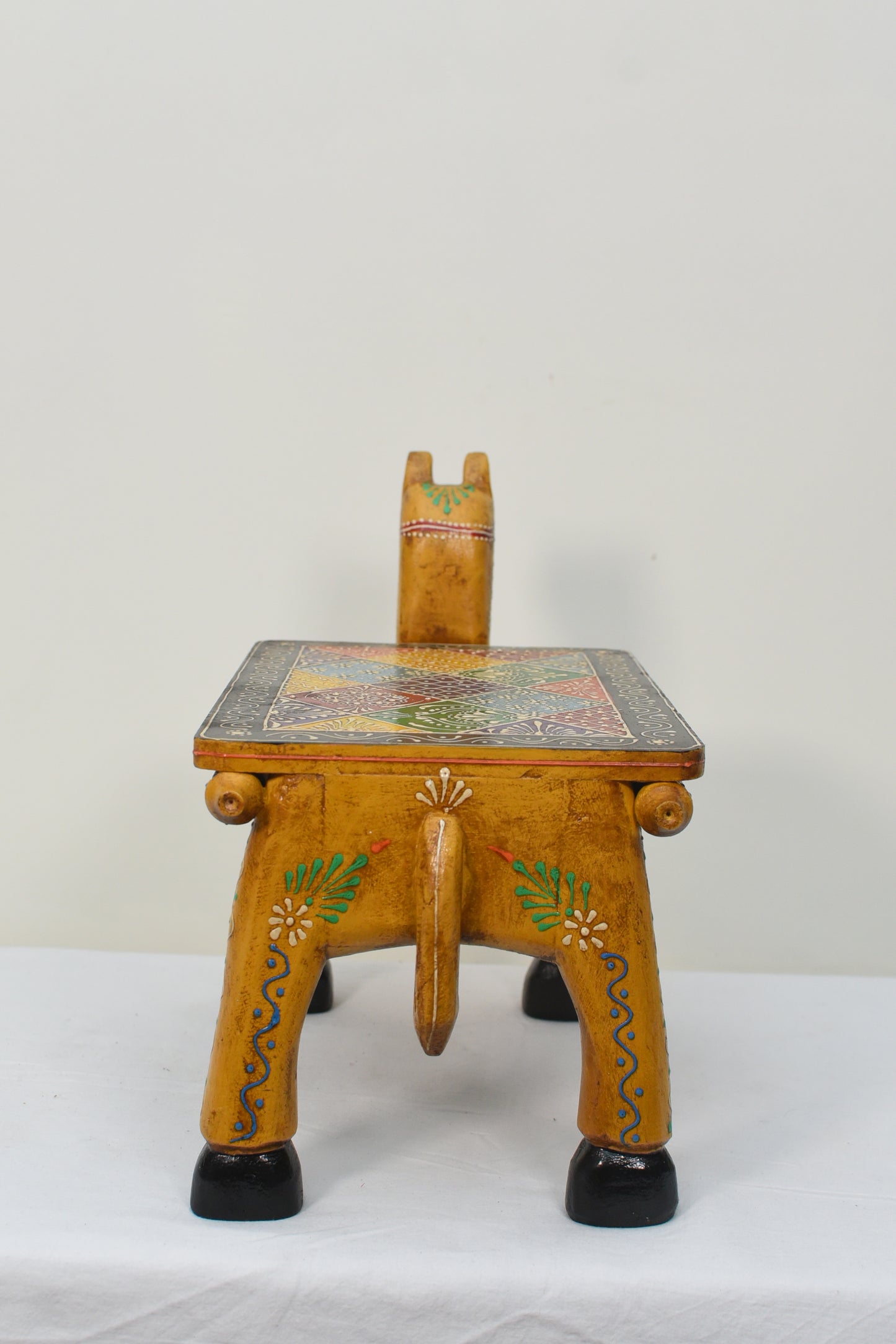 Multi colour hand Painted wooden camel shaped stool