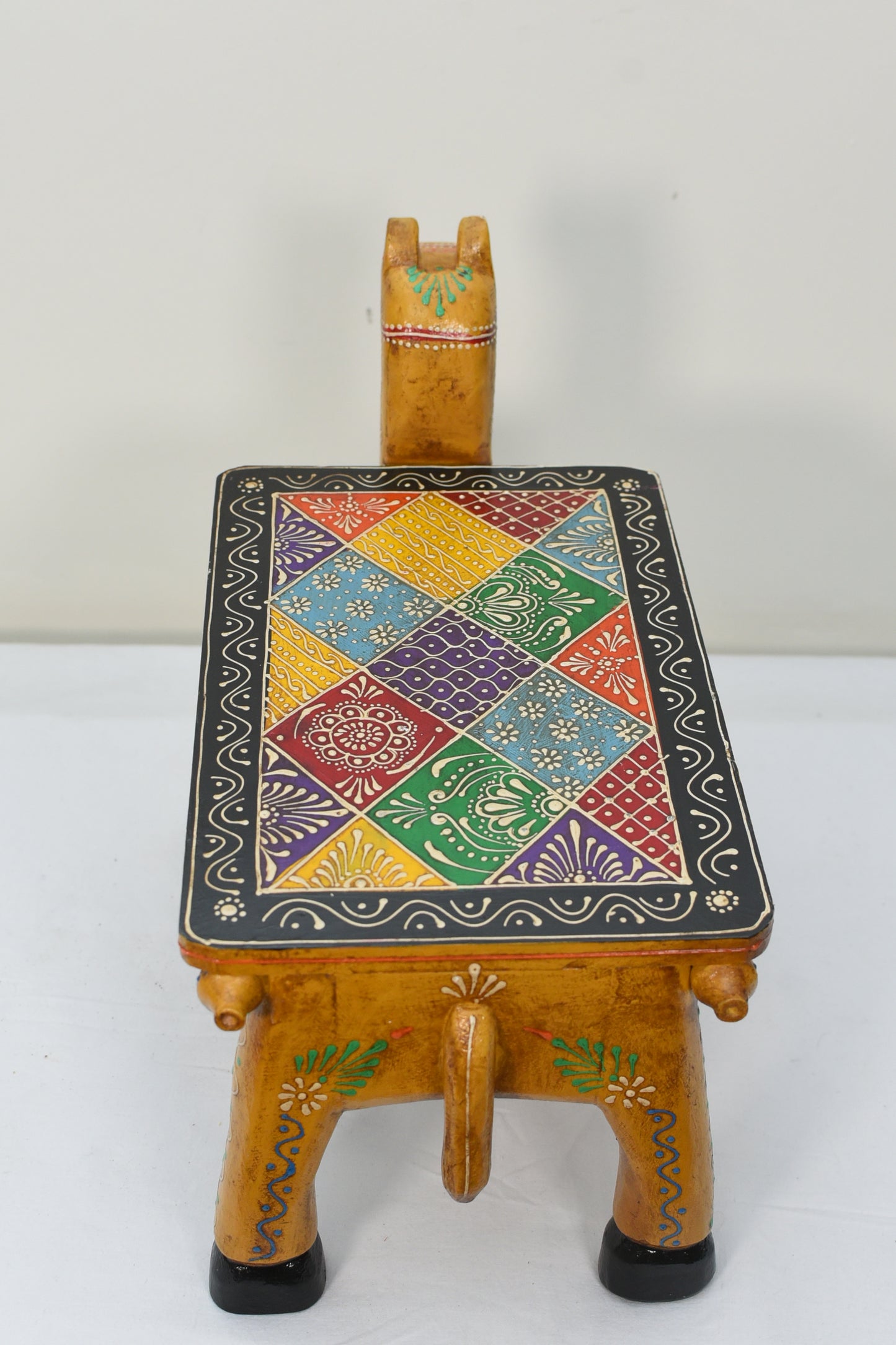 Multi colour hand Painted wooden camel shaped stool