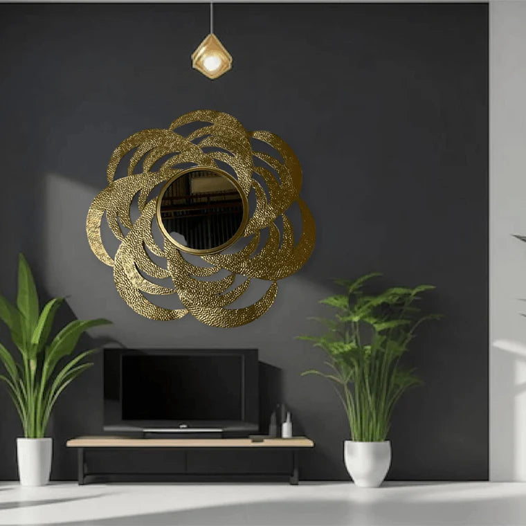 Handcarved Mirror Shaped Like Flower