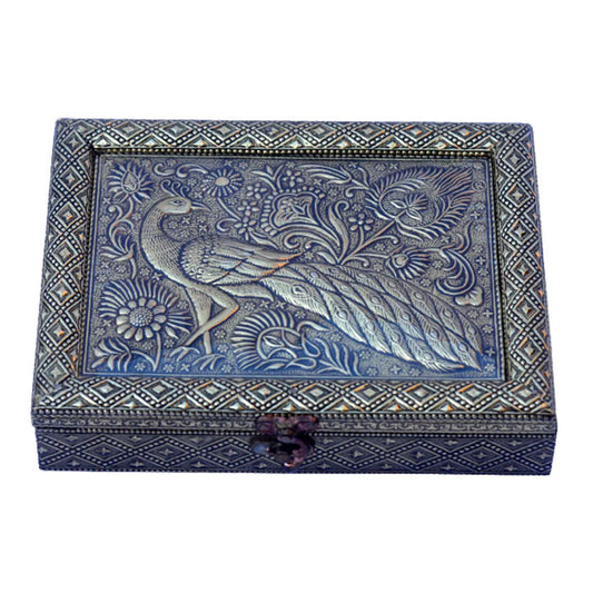 Golden Oxidised Peacock Design Dry Fruits Box