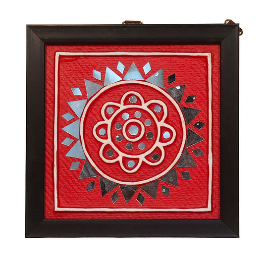 Lippan Art Red Wall Frame with Mud Design
