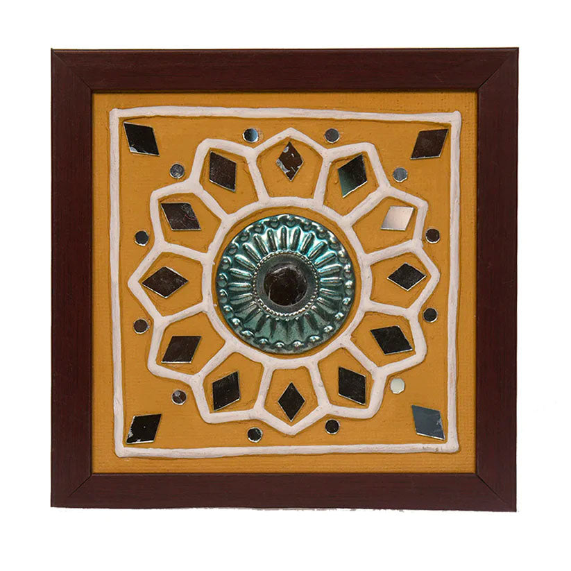 Lippan Art Wall Frame with Mud Design GREEN CIRCLE THEN FLOWER DESIGN