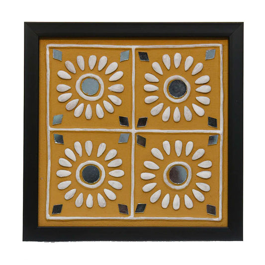 Lippan Art Wall Frame with Mud Design With Glass Chips FOUR FLOWERS