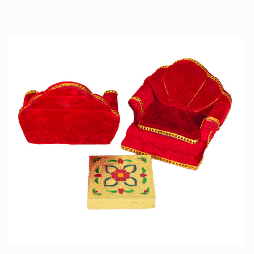 Red Velvet Thakorji Laddu Gopal Singhasan