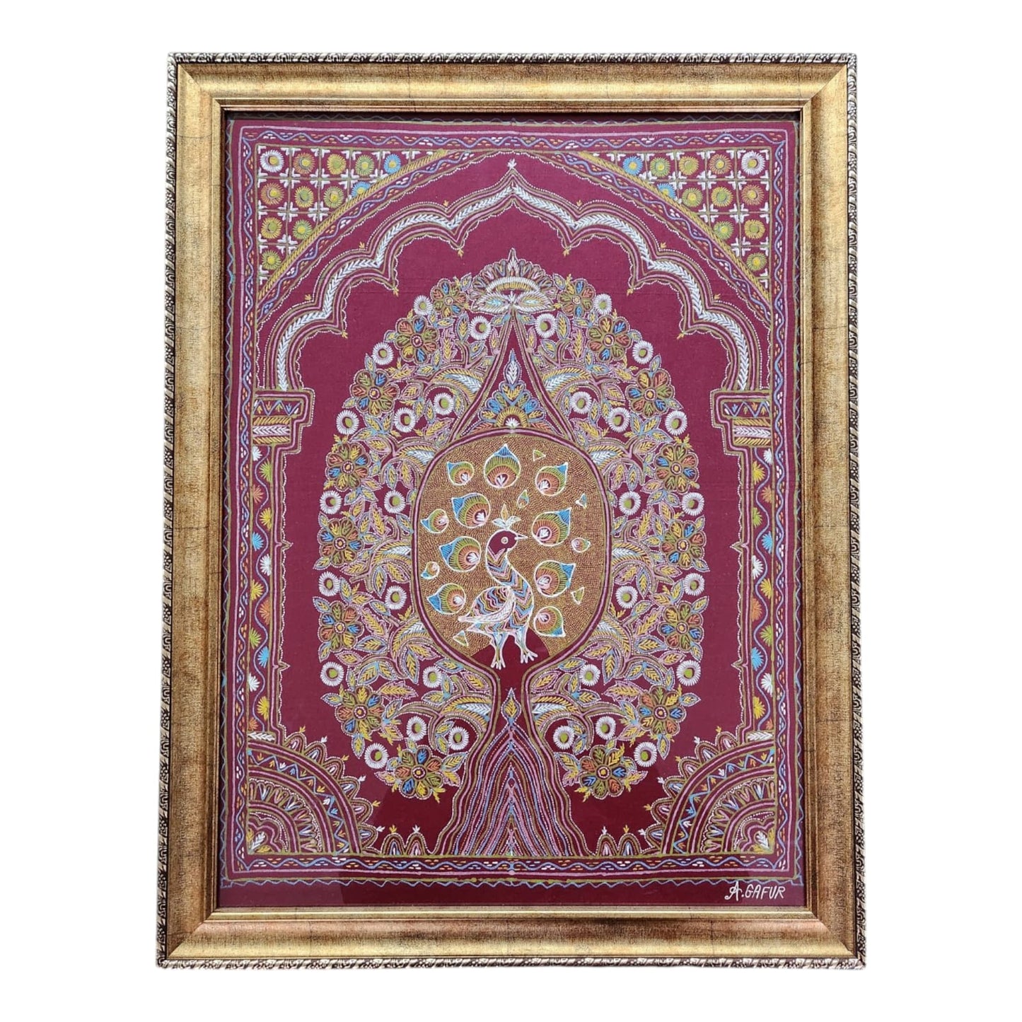 Handmade Rogan Art illustrating peacock made by: Abdul Gafur