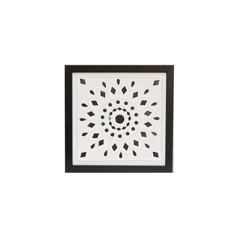 Lippan Art Wall Frame with Mud Design With Glass Chips WHITE