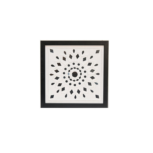 Lippan Art Wall Frame with Mud Design With Glass Chips WHITE
