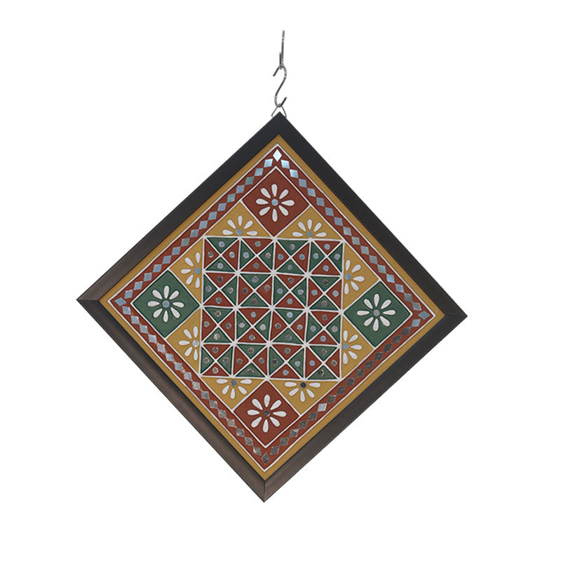Lippan Art Wall Frame with Mud Design With Glass Chips DIAMOND RED AND GREEN