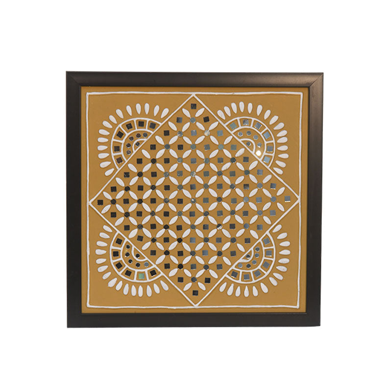 Lippan Art Wall Frame with Mud Design With Glass Chips DIAMOND & HALF MOON
