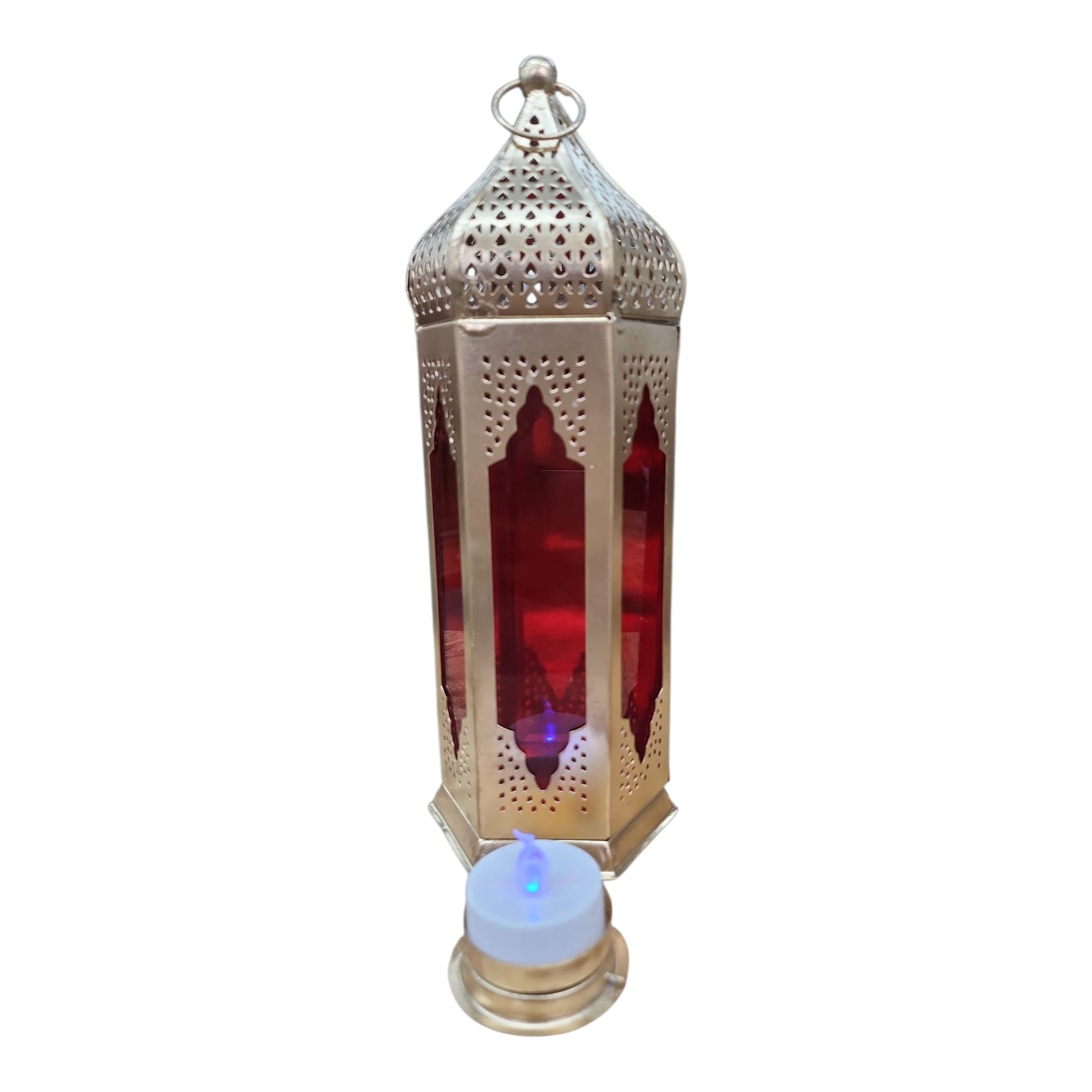 Medium Lantern T-Light in Gold/Red