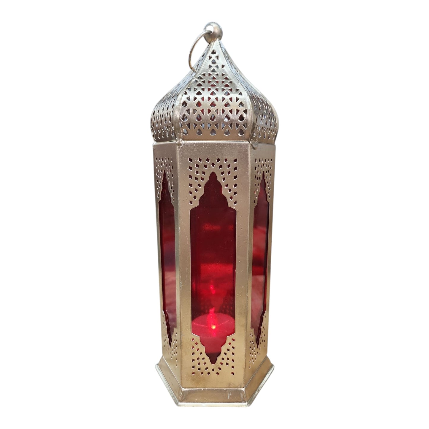 Medium Lantern T-Light in Gold/Red