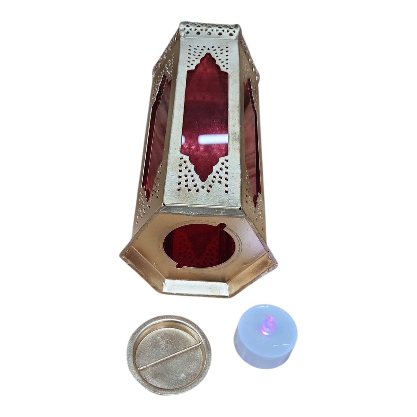 Medium Lantern T-Light in Gold/Red