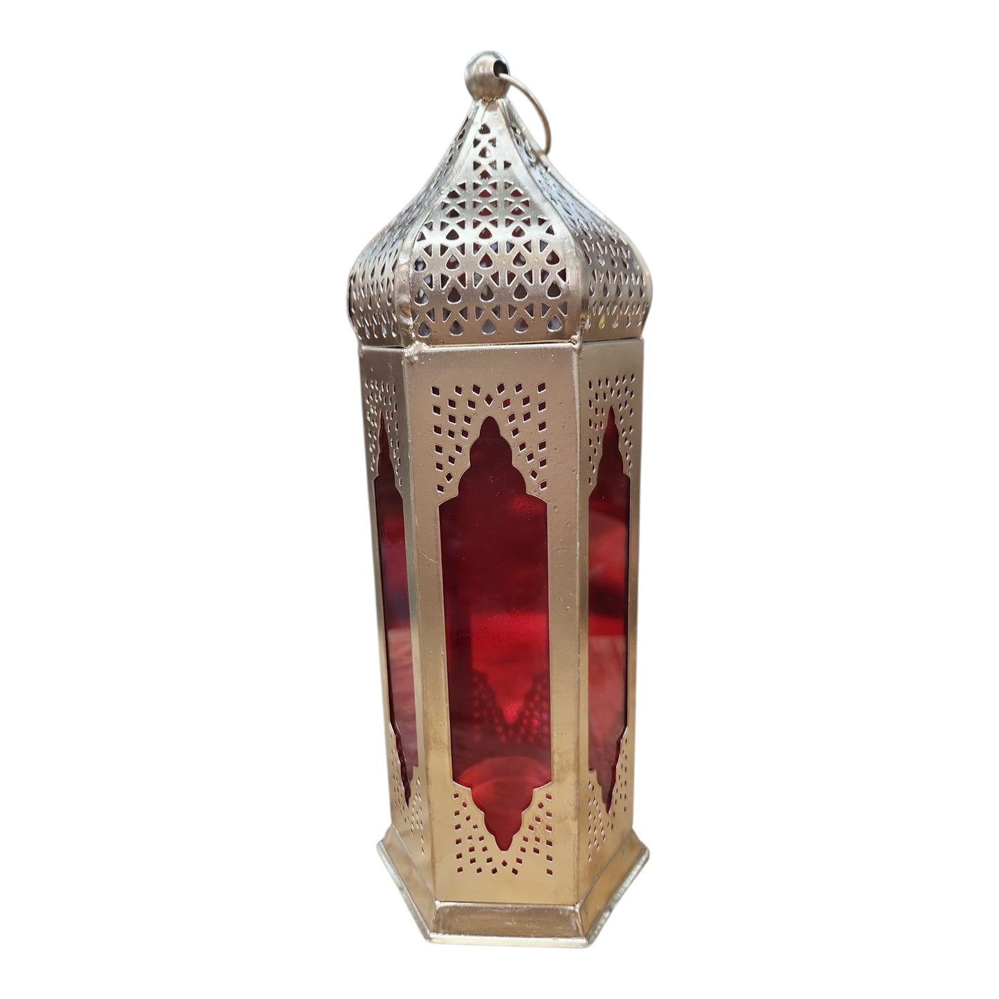 Medium Lantern T-Light in Gold/Red