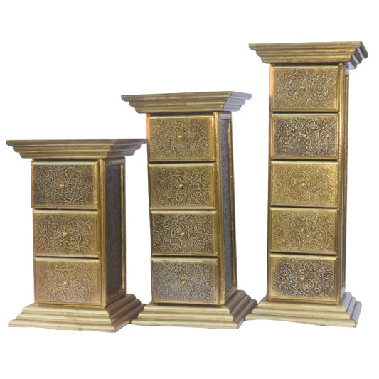 Tiered Wooden Drawers covered in Brass
