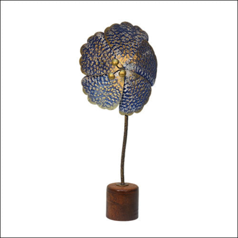 Handcrafted Golden and blue Metal Flower Table Decor