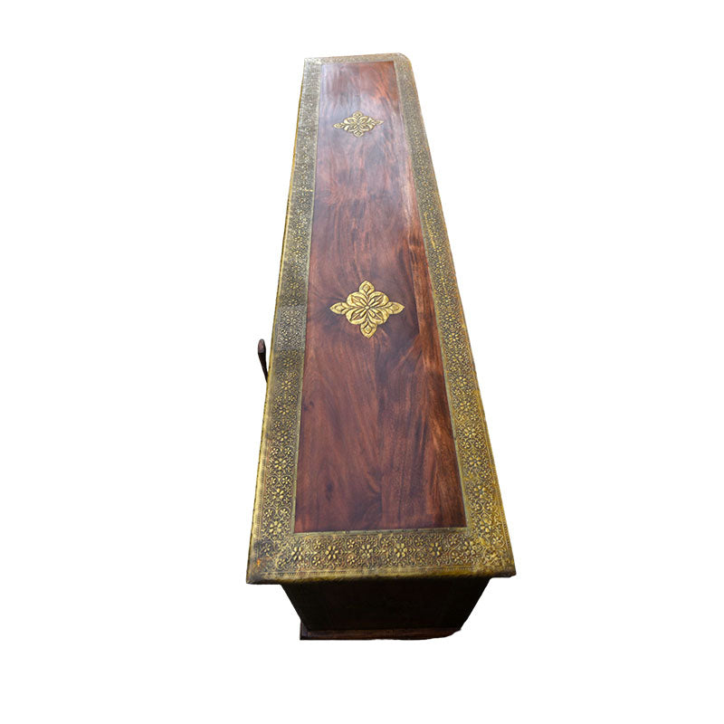 Vintage Wooden TV Cupboard with Hand-Painted Brass Work