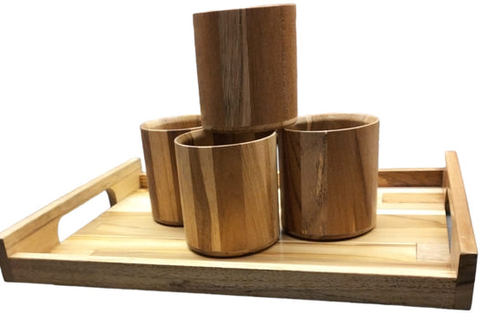 Handcrafted Teakwood Cups with Handles