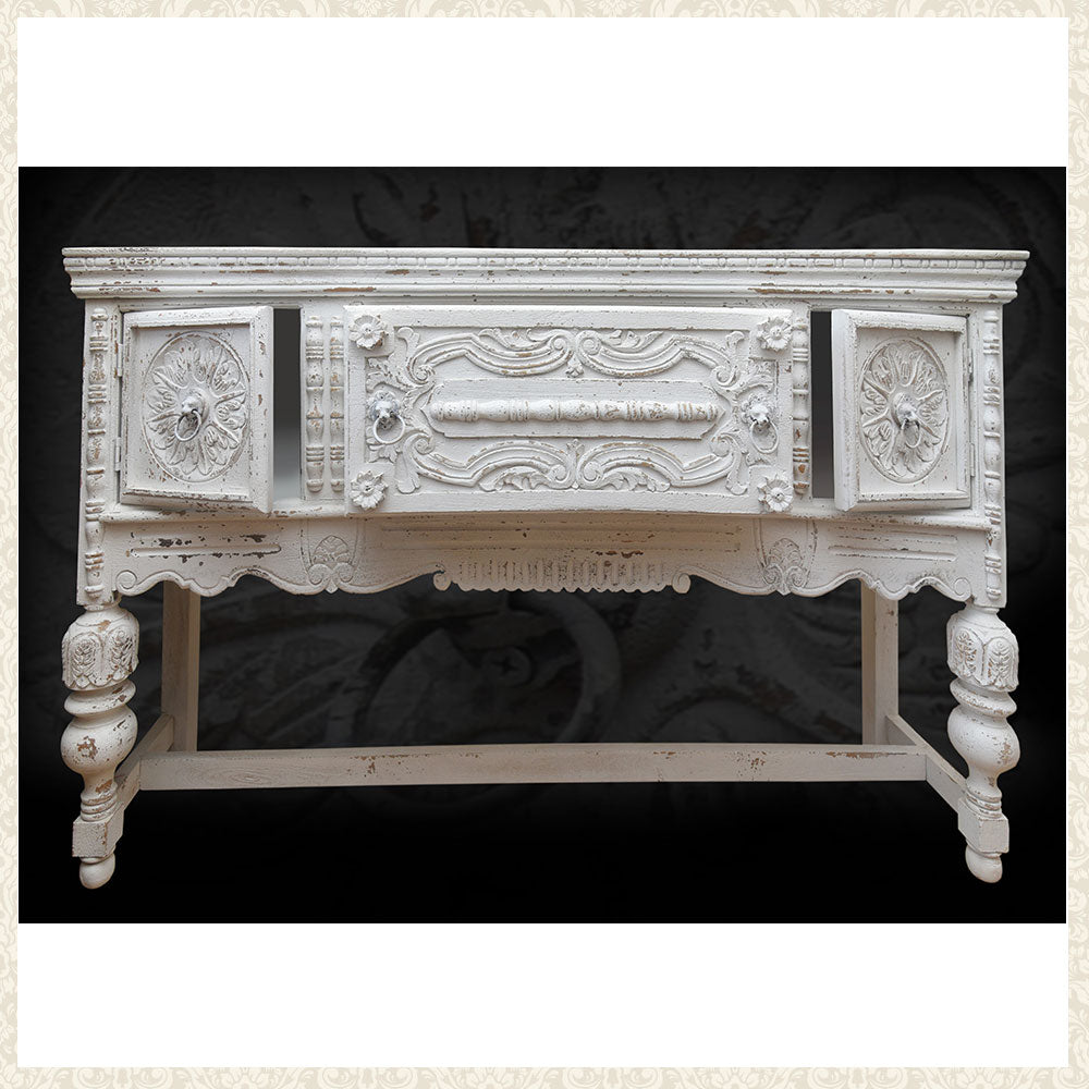 Vintage Upcycled White Table with 3 Drawers