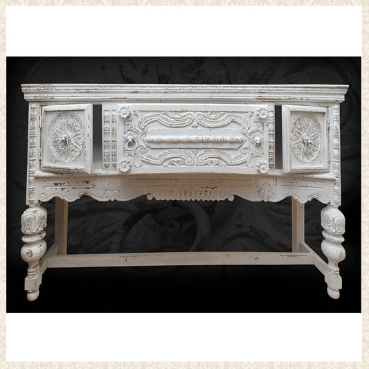 Vintage Upcycled White Table with 3 Drawers