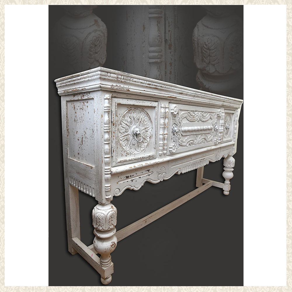 Vintage Upcycled White Table with 3 Drawers