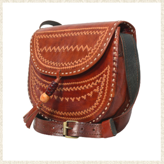 Hand Stitched Over the Shoulder Embroidered Leather Bag | Chamak Craft and Art