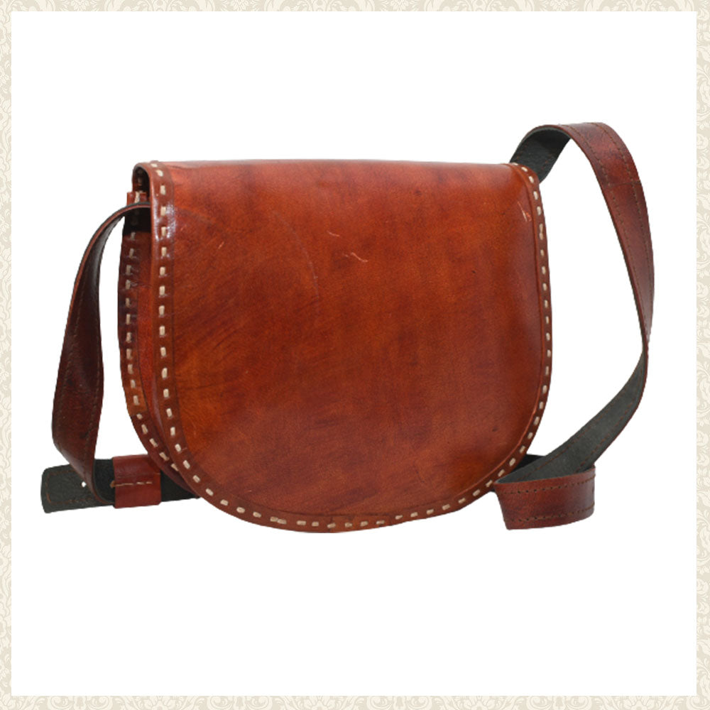 Hand Stitched Over the Shoulder Embroidered Leather Bag | Chamak Craft and Art