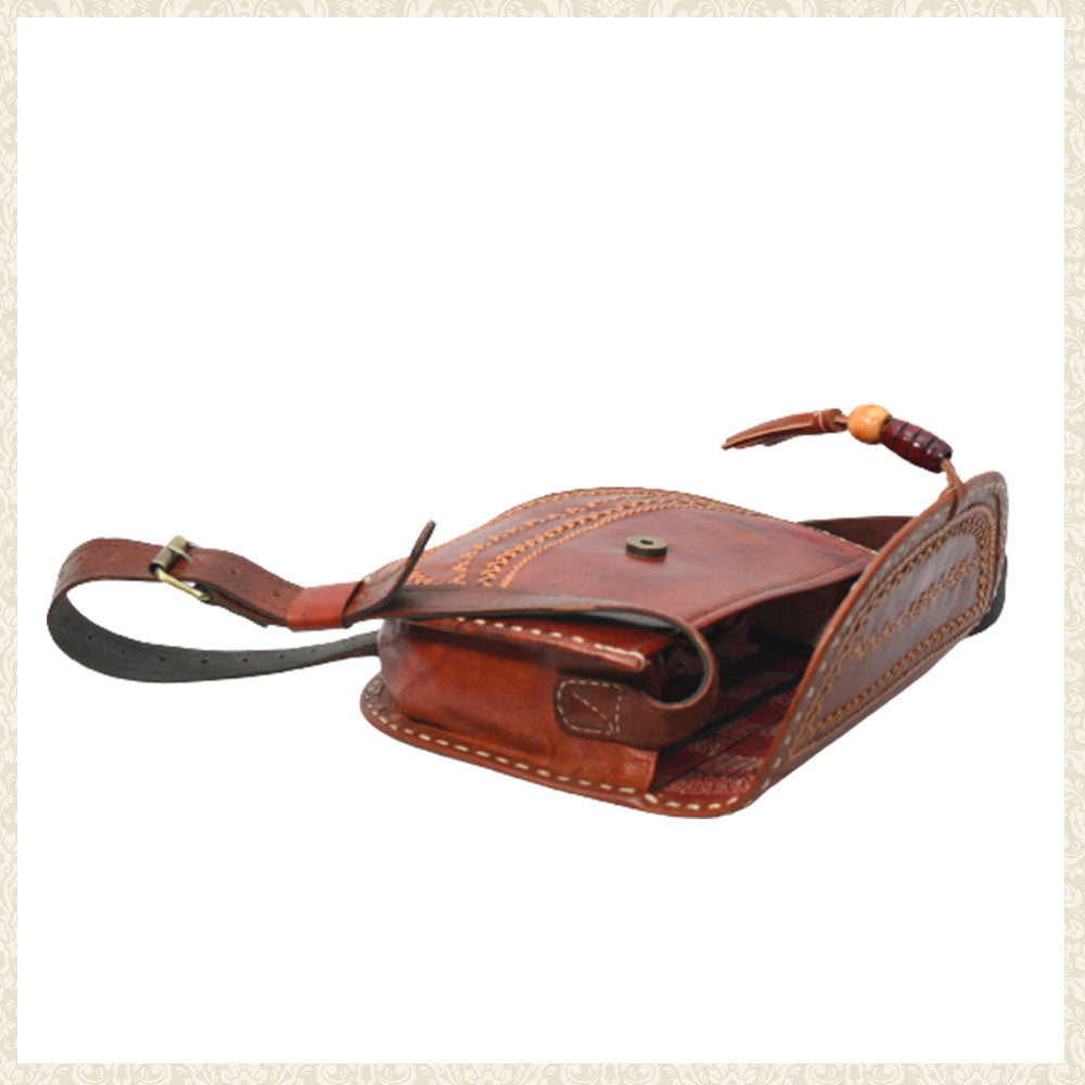 Hand Stitched Over the Shoulder Embroidered Leather Bag | Chamak Craft and Art
