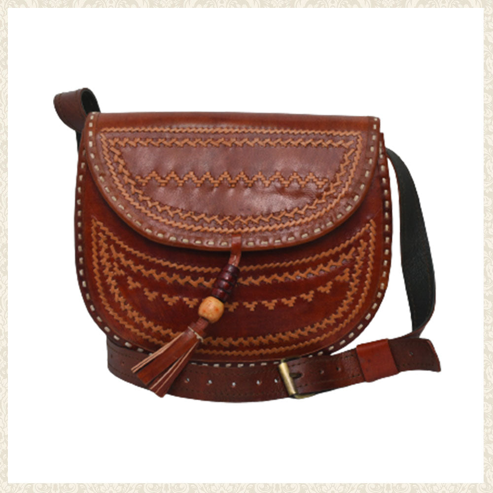Hand Stitched Over the Shoulder Embroidered Leather Bag | Chamak Craft and Art