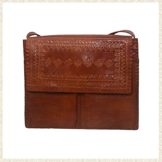 Handmade Brown Leather Bag with Multiple Pockets