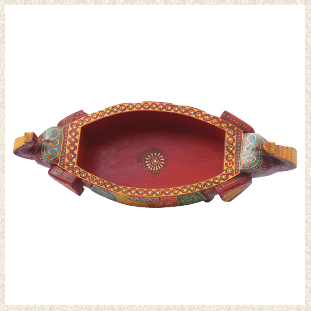 Wooden Tray - Multicoloured with Elephant Design