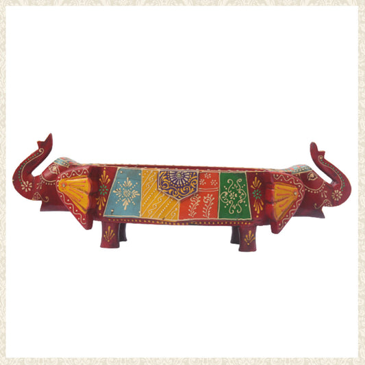 Wooden Tray - Multicoloured with Elephant Design