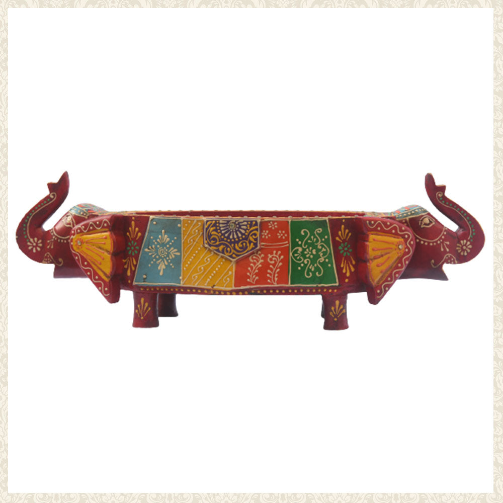 Wooden Tray - Multicoloured with Elephant Design