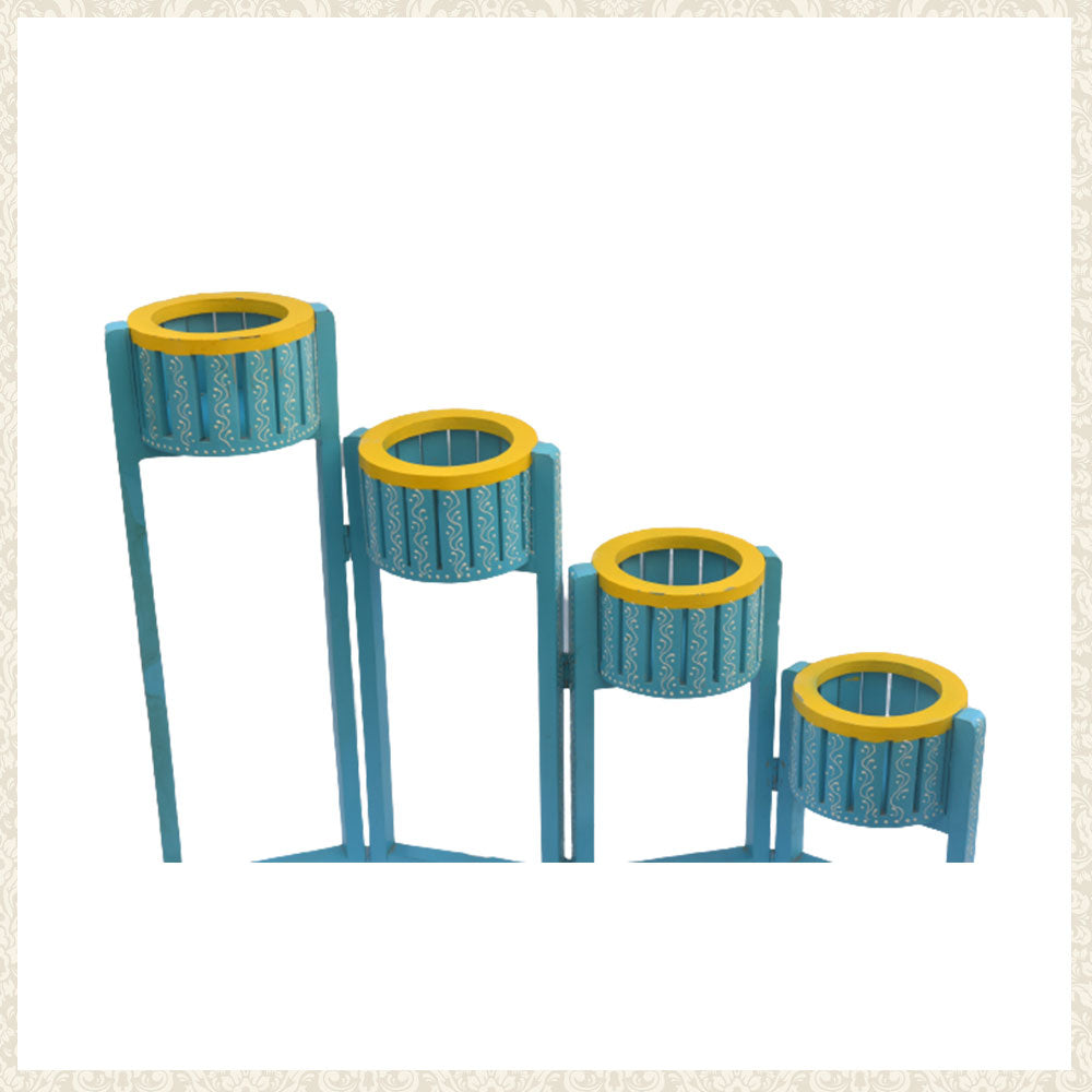 Mango Wood Planter - Blue and Yellow