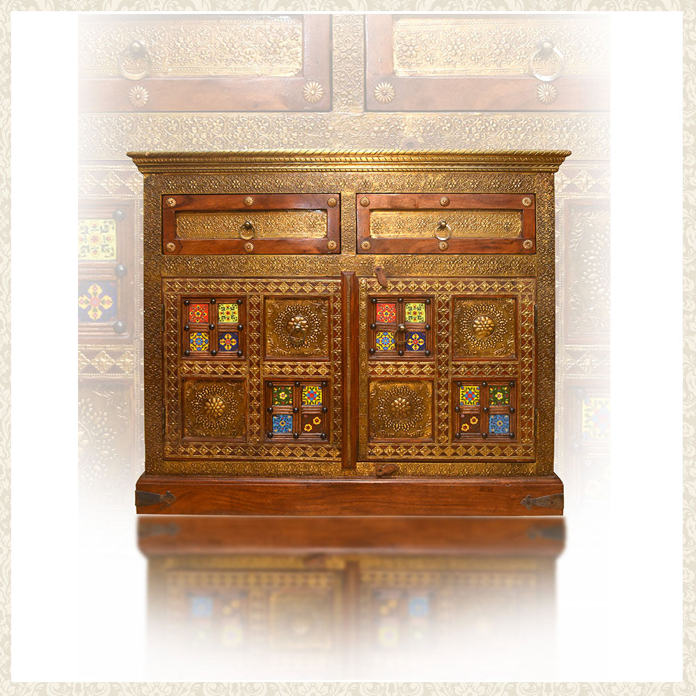Vintage Wooden Cupboard Painted with Brass Work