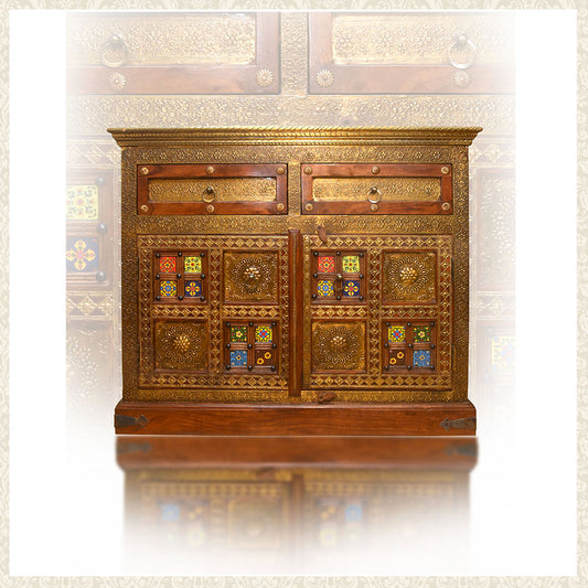 Vintage Wooden Cupboard Painted with Brass Work