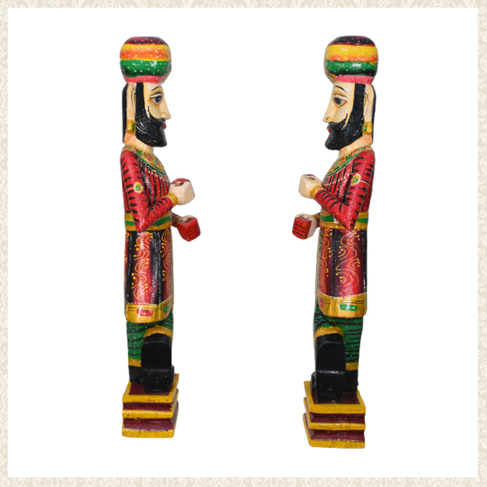 Rajasthani Wood Carving: Decorative Guardsman Sculpture LARGE