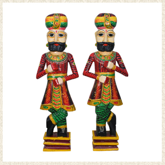 Rajasthani Wood Carving: Decorative Guardsman Sculpture LARGE